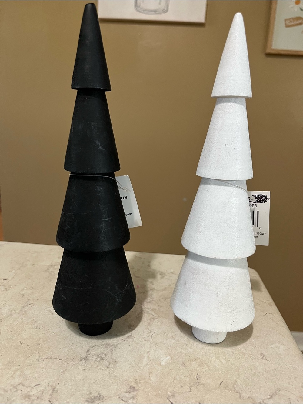 Minimalist Black and White Stacked Wood Holiday Trees - Set of 2